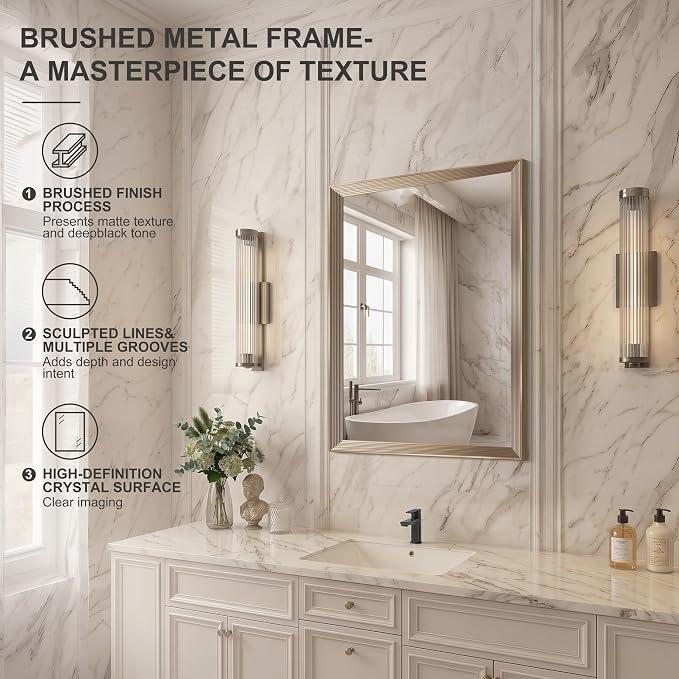DESBING 24"x30" Gold Bathroom Mirrors for Over Sink | Tempered Glass, Metal Frame, Rectangle Vanity Wall Mirror for Bathroom, Living Room, Bedroom, Horizontally or Vertically
