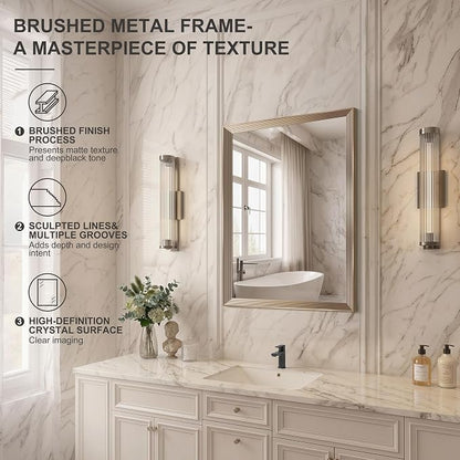 DESBING 24"x30" Gold Bathroom Mirrors for Over Sink | Tempered Glass, Metal Frame, Rectangle Vanity Wall Mirror for Bathroom, Living Room, Bedroom, Horizontally or Vertically
