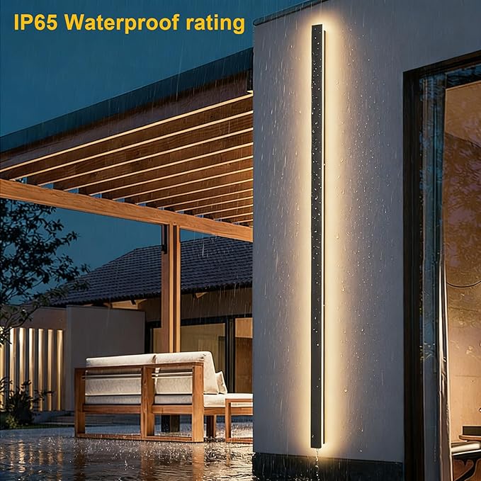 Aipsun Outdoor Lights 2 Packs,Modern Outdoor Wall Light 71inch Long Strip LED Wall Sconce IP65 Anti Rust Warm Light Fixture 3000K Exterior Wall Mount Lights for Entrance, Hallway, Garage, Porch