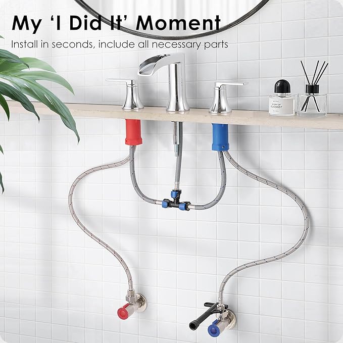 Chrome Modern Bathroom Faucet Waterfall 4-8 Inch 3 Hole Bathroom Sink Faucet Widespread with Pop-up Drain and cUPC Supply Line, 2 Handle for Vanity, Lavatory, Restroom, Apartment, Brass Material