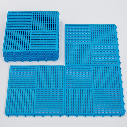 9 Pack Modular Interlocking Tiles Double Non-Slip 12"x12" Blue | 0.4" Thick with Drain Holes for Pool Deck Shower Garage Basement Boat Pet Area Wet Floors Easy Install