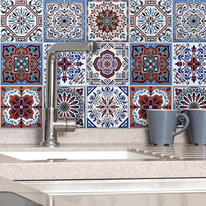 DICOFUN 32 Colorful Talavera Mexican Tile Peel and Stick Backsplash, 6" x 6" Waterproof Stick on Wall Tiles (Style 5)