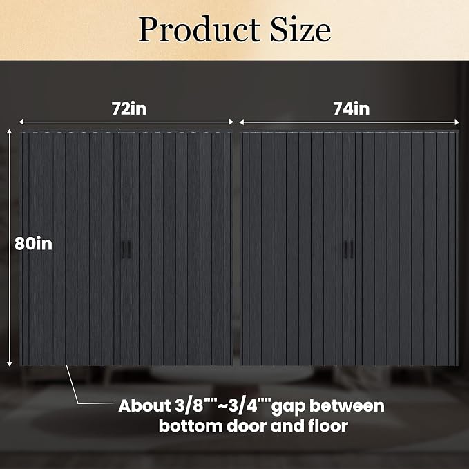 SmartStandard 72x80in Double Accordion Doors, Double Walled, Classic Black | Easy to Assemble, Save Space, PVC Accordion Folding Doors for Closet Doorway Basement, with Track and Hardware