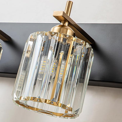 Modern Crystal Bathroom Vanity Lights, Black Gold 5-Lights Bathroom Light Fixtures Over Mirror, Crystal Wall Lighting with Polished Gold Finish(Exclude Bulb)