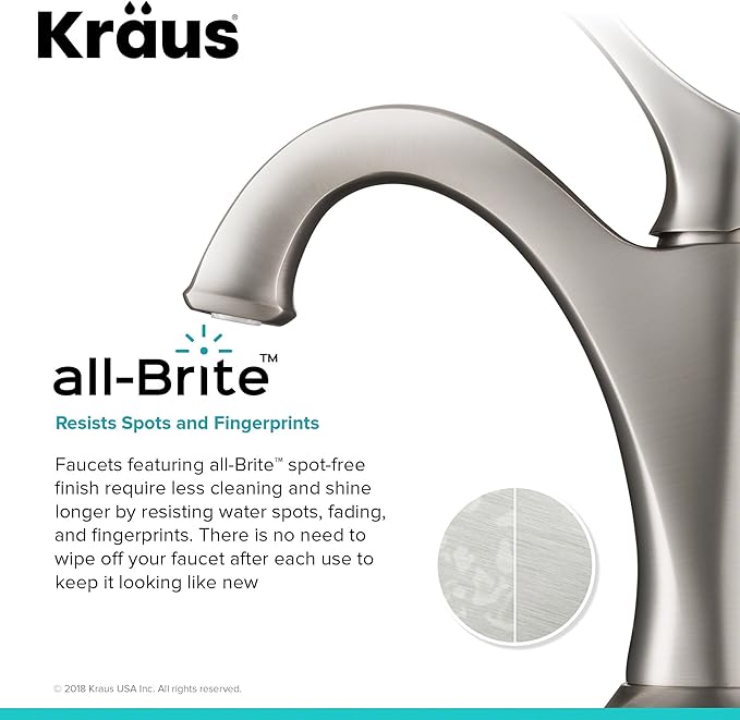 KRAUS KBF-1201SFS Arlo Single Handle Basin Bathroom Faucet with Lift Rod Drain and Deck Plate, Spot-Free All-Brite Stainless Steel (2-Pack)