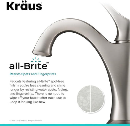 KRAUS KBF-1201SFS Arlo Single Handle Basin Bathroom Faucet with Lift Rod Drain and Deck Plate, Spot-Free All-Brite Stainless Steel (2-Pack)