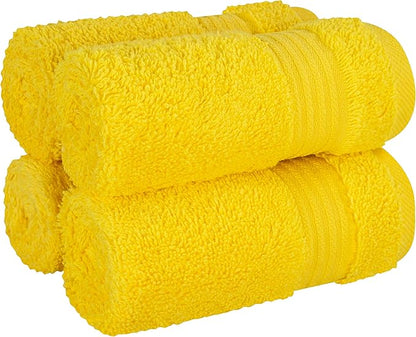 Cotton Paradise 100% Cotton Turkish Washcloth Set for Bathroom, 4 Piece Soft Absorbent Small Towels Wash Rags, Yellow