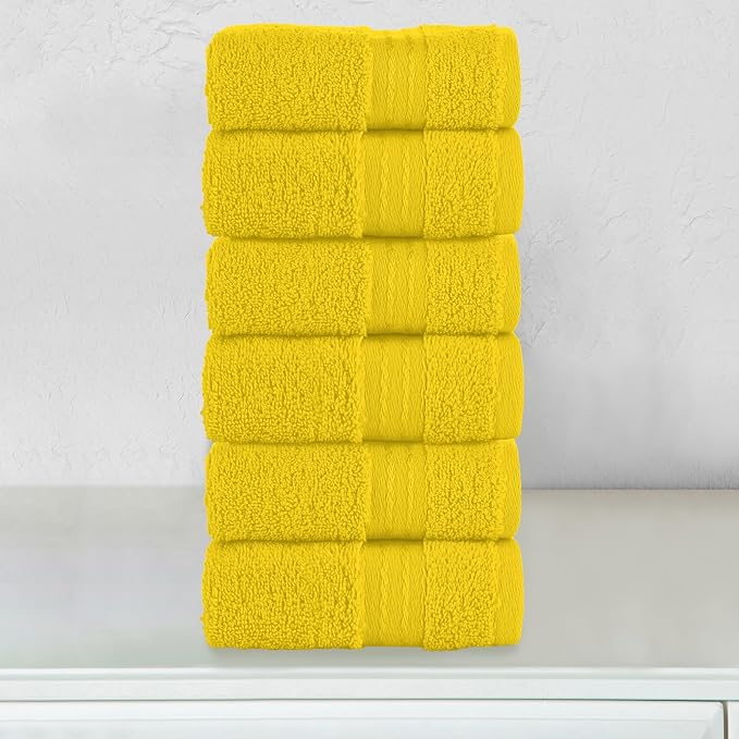 Elegant Comfort Premium Turkish Cotton 6 Pack Washcloths Set - 13 x 13 inch, Luxurious Hotel Spa Quality 100% Turkish Cotton 6PC Washcloth Set - Highly Absorbent - Soft Bathroom Towels, Yellow