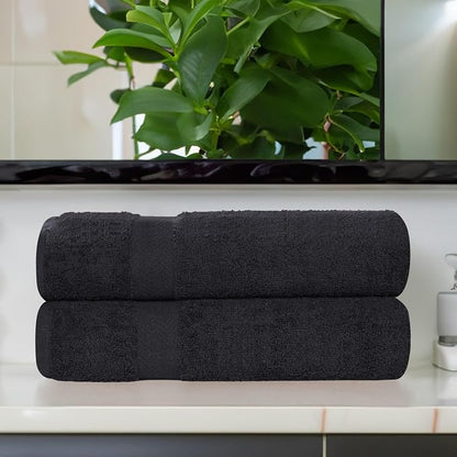 SUPERIOR 2-Piece Cotton Bath Sheet Set, Large Towels for Body, Quick Dry, Bathroom Essentials, Guest/Master Bath, Shower, Home Accessories, Apartment, Airbnb, Franklin Collection, Black