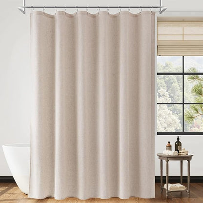 Extra Long Linen Shower Curtain 84 Inch Long for Bathroom Shower Curtains Set with Hooks Boho Farmhouse Fabric Neutral Cloth Modern Cottage Core Waterproof,Cream Beige