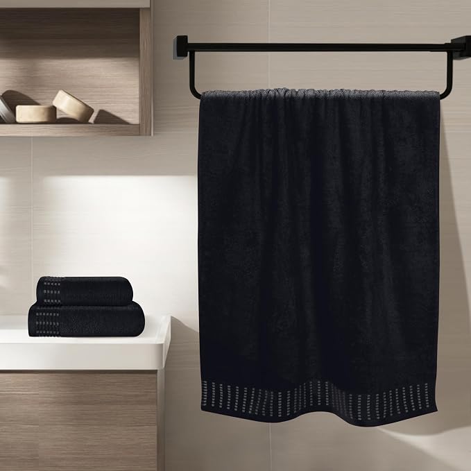 Ultra Soft 3 Pack Cotton Towel Set, Contains a Bath Towels 28x55 inch, a Hand Towels 16x24 inch & a Wash Cloths 12x12 inch, Ideal Everyday use, Compact & Lightweight - Black