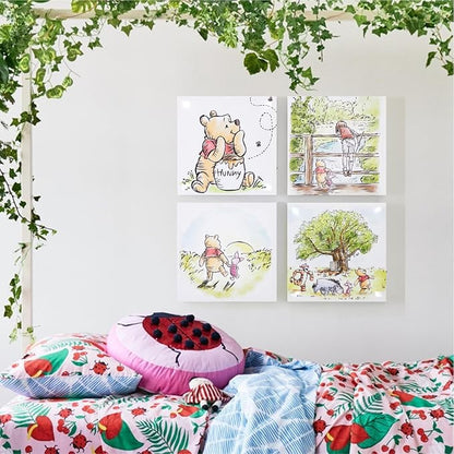 Disney Winnie the Pooh LED Canvas Wall Art,4-Pack Kids Room Decor,Light-Up Wall Hangings, Each 11"x11",Nursery & Bedroom Decoration Set