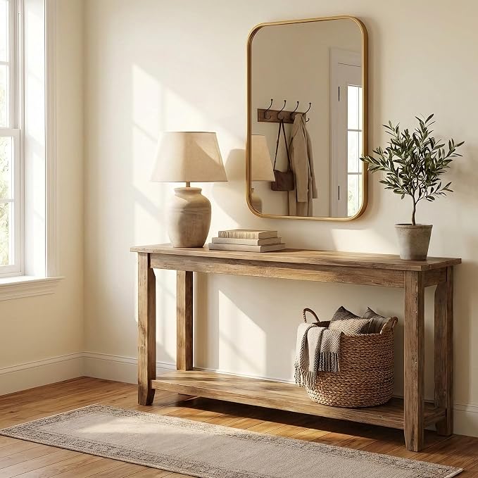 2-Pack 24x36 Inch Antique Gold Rounded Rectangle Vanity Mirrors | Double Vanity or Two Bathrooms, Pair or Separate Use, Iron Frame, Layered Shadow Box Look, Two-Way Mount