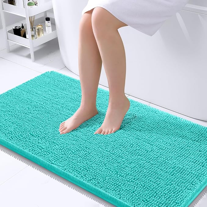 OLANLY Bathroom Runner Rugs 40x24, Extra Soft Absorbent Chenille Bath Rugs | Teal, Quick-Drying Rubber Backing, Machine Washable Long Bath Mat for Bathroom Floor, Tub and Shower, Home Decor Accessories