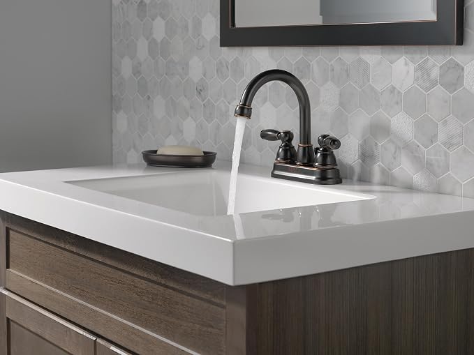 Peerless Claymore Centerset Bathroom Faucet, Oil Rubbed Bronze Bathroom Sink Faucet, 2 Handle Bathroom Faucet, Pop-Up Drain Assembly, Oil Rubbed Bronze P299685LF-OB