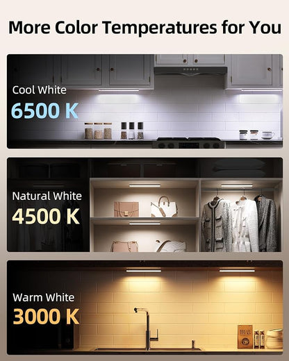 EZVALO 3-Pack Under Cabinet Lighting with Charging Station, 1800mAh Rechargeable Wireless Motion Sensor Lights, 3 Color Temps, Dimmable, Timer, Magnetic, with Remote Control for Kitchen, Closet