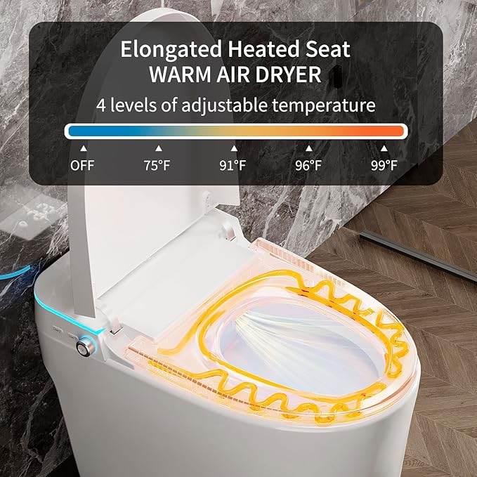 VIPOOO Smart Toilet with Bidet Built In- Automatic Tankless Modern Intelligent Toilet With User Definition, Foot Sensor Flush, Heated Seat, Warm Water Dryer VIP-01