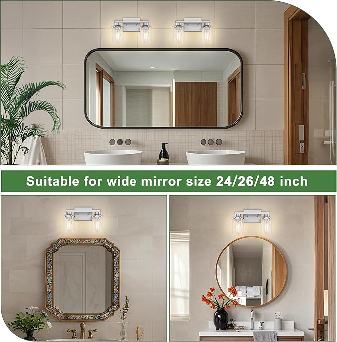 DORESshop Bathroom Light Fixtures, 2-Light Nickel Bathroom Lights Over Mirror with Clear Glass Shade, Vanity Lights for Living Room Bedroom, ETL Listed