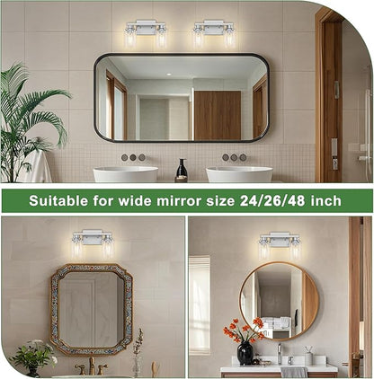 DORESshop Bathroom Light Fixtures, 2-Light Nickel Bathroom Lights Over Mirror with Clear Glass Shade, Vanity Lights for Living Room Bedroom, ETL Listed