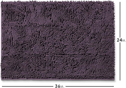 Hearth & Harbor Bathroom Rugs, Chenille Bath Mat - Machine Washable Bath Mats for Bathroom Non-Slip Backing Rubber, Quick Dry Bathroom Mat - Purple 24x36