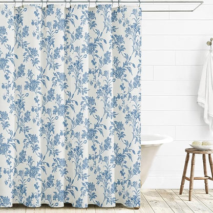 WOUVMA Long Shower Curtain Blue Floral Cotton Cottagecore Shower Curtain for Bathroom 72" W x 78" L