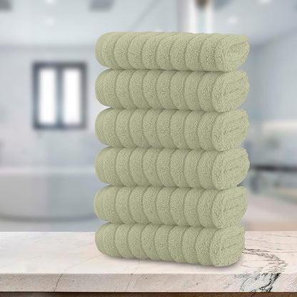 Elegant Comfort 100% Turkish Cotton Corduroy Ribbed Luxury Washcloths 6 Pack Soft 13 x 13 Inch - Higly Absorbent, Durable, Quick Dry, Spa Premium Hotel Quality for Bathroom or Travel, Mint Green