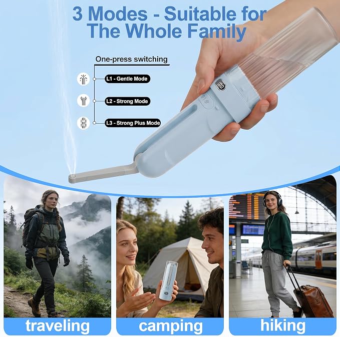 Electric Portable Bidet Toilet Aids Wiper Tool Set, Blue | 2-in-1 travel hygiene kit 15.7" extended length wiping tools 1600mAh Long-lasting Battery USB-C Rechargable IPX7 Waterproof