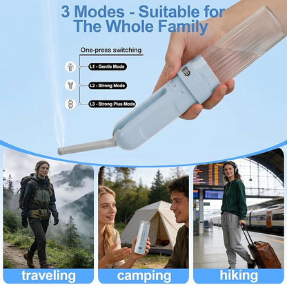 Electric Portable Bidet Toilet Aids Wiper Tool Set, Blue | 2-in-1 travel hygiene kit 15.7" extended length wiping tools 1600mAh Long-lasting Battery USB-C Rechargable IPX7 Waterproof
