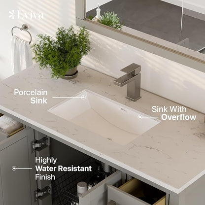 Eviva London 42 Inch Vanity with Top – 42 Bathroom Vanity with Sink and Countertop, Gray Bathroom Sink Cabinet with Quartz Countertop & Porcelain Single Sink for Modern Bathroom & Home Decor