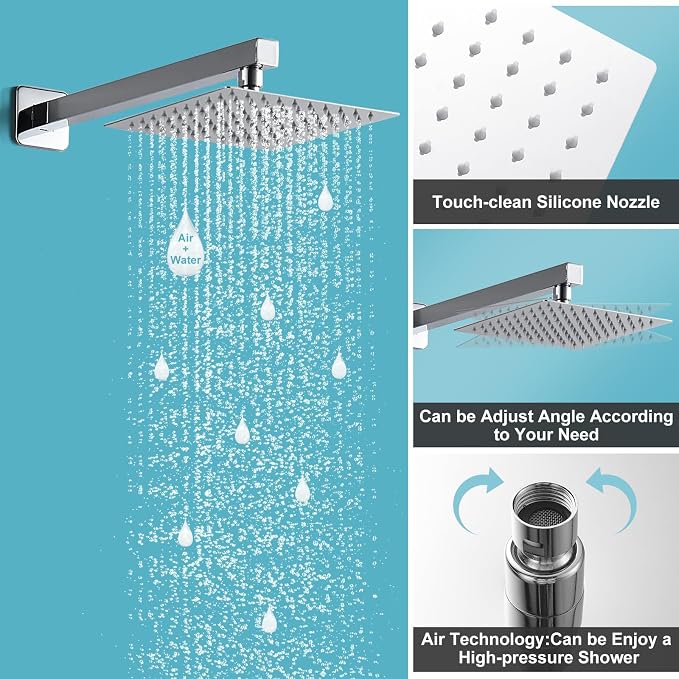 10 Inch Shower Faucet Set, Wall-Mounted Rainfall Shower System with High Pressure Handheld Shower Head, Bathroom Mixer Shower Set Wall Mounted Rough-in Valve and Trim Kit, Polished Chrome