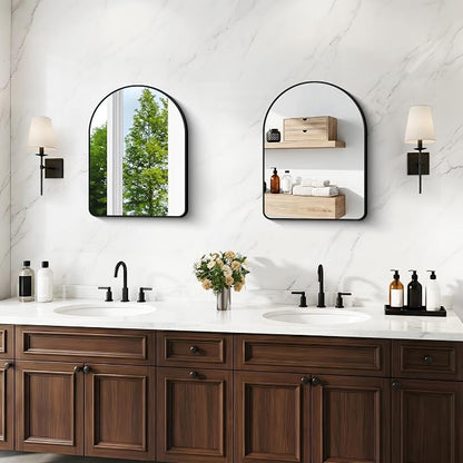 BONEWEI Arched Wall Mirror,24x30 inch Black Arched Mirror Bathroom,Vanity Mirror for Over Sink Metal Frame,Tempered Glass Arch Mirrors for Bedroom,Entryway,Living Room,Home Decor Shatter-Proof