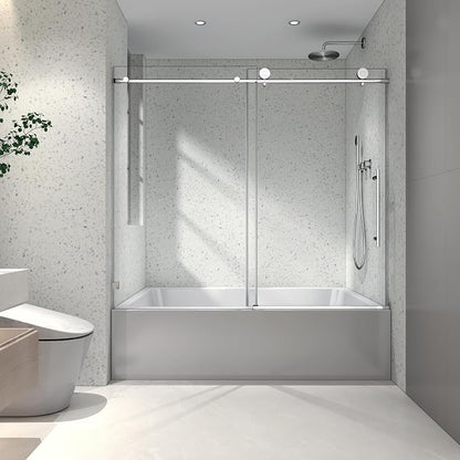 Single Sliding Shower Door,55"-60" W x 63" H Frameless Shower Door with 5/16" (8mm) Thick SGCC Tempered Glass W/Adjustable Soft Closing,Bathroom Glass Door for Spa（Brushed Nickel）