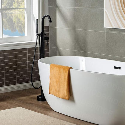 Woodbridge Contemporary Single Handle Floor Mount Freestanding Tub Filler Faucet with Hand Shower in Matte Black Finish,F0006MBRD