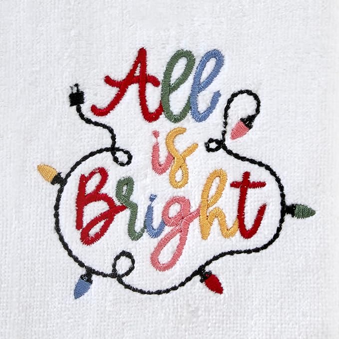 SKL Home Christmas/Winter All is Bright Hand Towel Set-2pc, Optic White | 100% Cotton. Soft, embroidered velour. Great for the bathroom, kitchen or bar & holiday gifting.