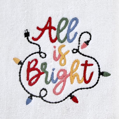 SKL Home Christmas/Winter All is Bright Hand Towel Set-2pc, Optic White | 100% Cotton. Soft, embroidered velour. Great for the bathroom, kitchen or bar & holiday gifting.
