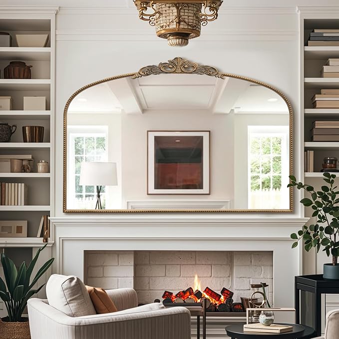 Micasso Large Vintage Gold Mirror: 48"x33" Baroque Antique Wall Mirror | Traditional Ornate French Decorative Arched Mirror for Bedroom/Bathroom/Fireplace/Entryway/Hallway/Living Room/Dining Room