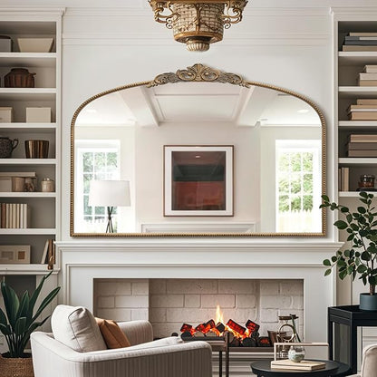 Micasso Large Vintage Gold Mirror: 48"x33" Baroque Antique Wall Mirror | Traditional Ornate French Decorative Arched Mirror for Bedroom/Bathroom/Fireplace/Entryway/Hallway/Living Room/Dining Room