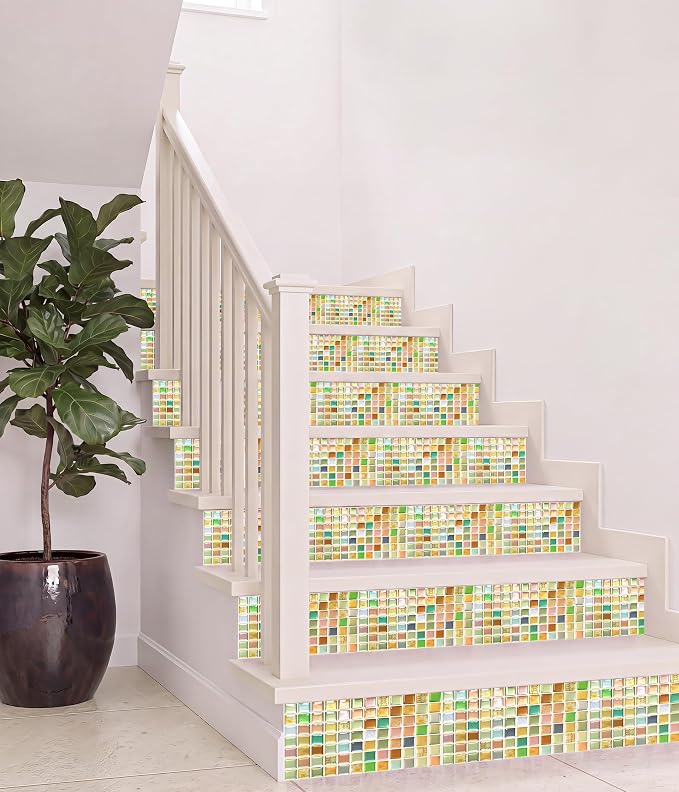 3D Mosaic Tile Sticker Removable Wallpaper Tile, 3D Self Adhesive Wall Tiles Bathroom Wall Tiles for Kitchen Backsplash Sunny Yellow,PVC Square Decorative Vinyl Decals,4 Sheets