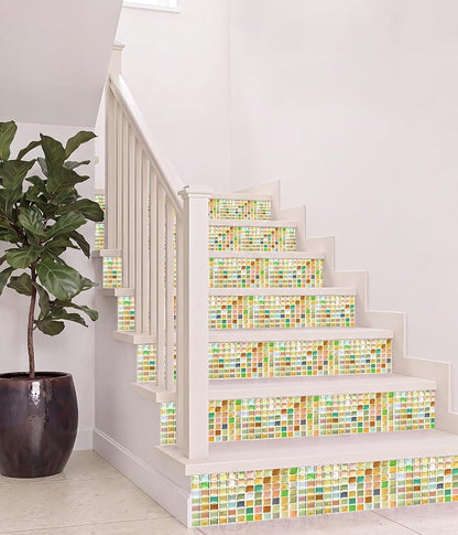 3D Mosaic Tile Sticker Removable Wallpaper Tile, 3D Self Adhesive Wall Tiles Bathroom Wall Tiles for Kitchen Backsplash Sunny Yellow,PVC Square Decorative Vinyl Decals,4 Sheets