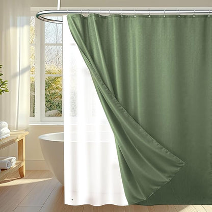 3 in 1 Shower Curtain Set, Green Shower Curtain and Liner Set with 12 Double Sided Shower Curtain Hooks, Cloth Shower Curtains for Bathroom,Waterproof, 72" W*72" H