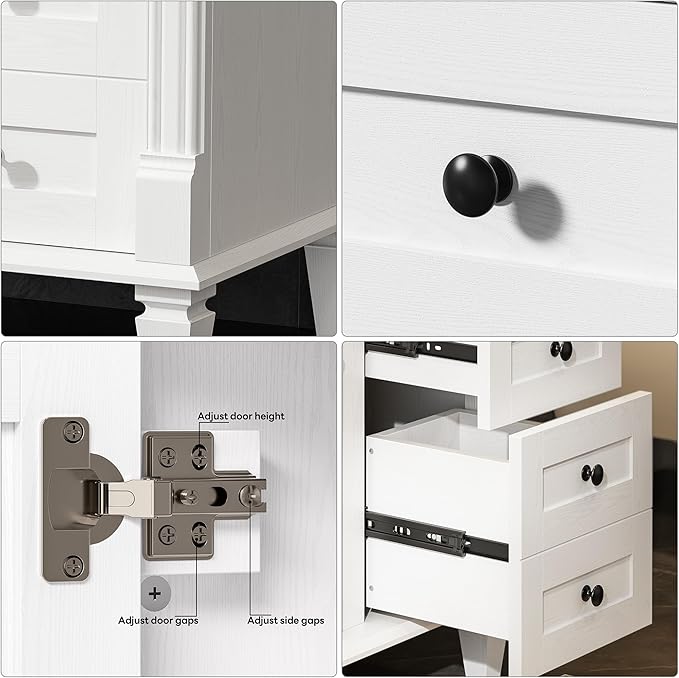 LIKIMIO 30 Inch Bathroom Vanity with Sink, Towel Holder & Adjustable Solid Wood Legs for Uneven Floor, Modern Bathroom Storage Cabinet with Tip-Out Drawer, 2 Drawers & Adjustable Shelf, White