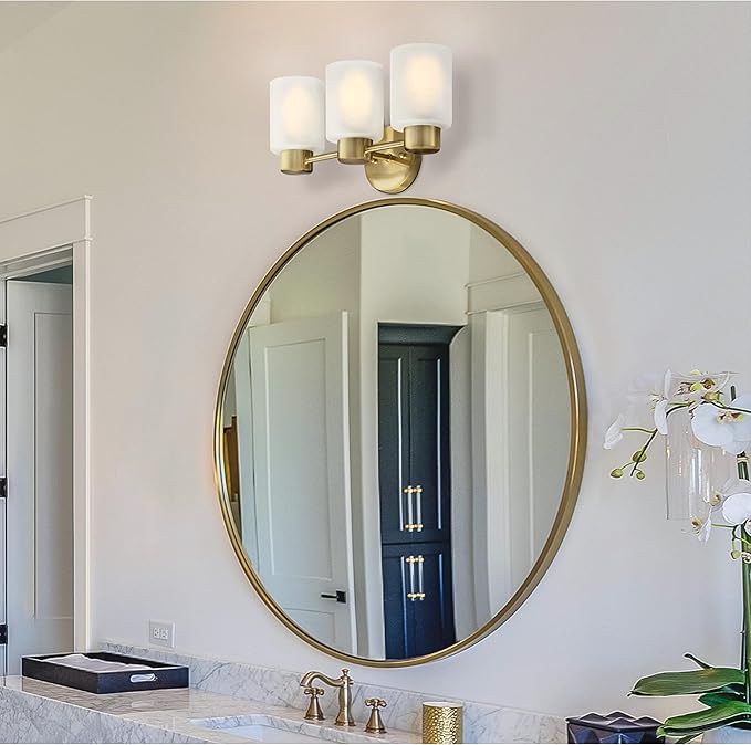 Westinghouse 6126700 Sylvestre Transitional Three Light Wall Fixture, Champagne Brass Finish, Frosted Glass