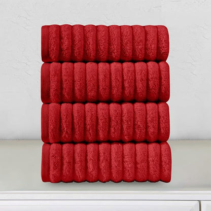 Elegant Comfort Luxury 100% Turkish Cotton Corduroy Ribbed 4 Pack Hand Towel Set 16 x 28 Inch - Absorbent, Super Soft, Quick Dry, Premium Towels for Bathroom, Gym, Spa and Hotel Use, Red