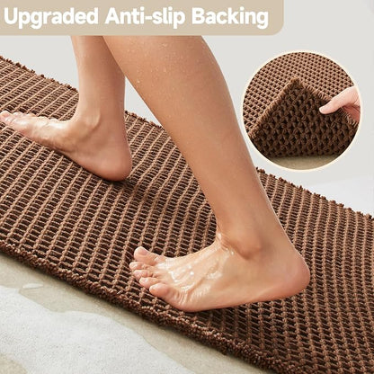 TYUU Waffle Runner Rug Bathroom, Long Boho Bath Mat, 60x24 Mocha | Super Absorbent Quick Dry Bath Rug, Non-Slip Backing, Soft Waffle Washable Farmhouse Bathroom Mats, Tub, Shower & Home Decor
