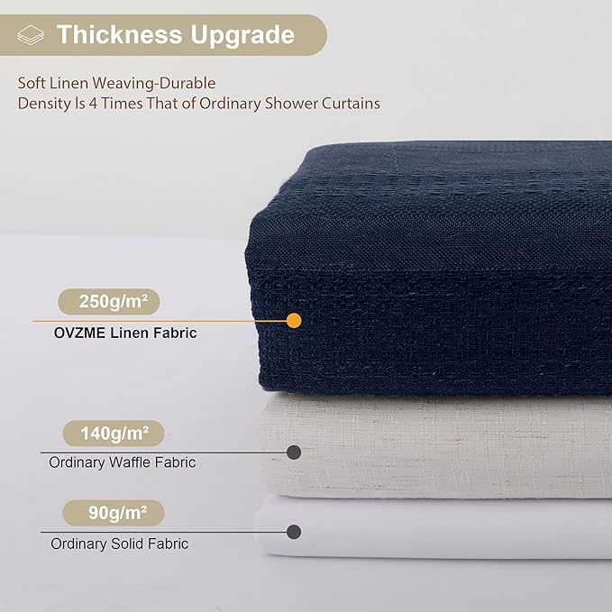 Navy Blue Shower Curtain 78 Inch Long, Boho Farmhouse Thick Linen Textured Fabric Shower Curtain with Tassel, Minimalist Striped Weighted Machine Washable Bathroom Decor, 72Wx78L Inches