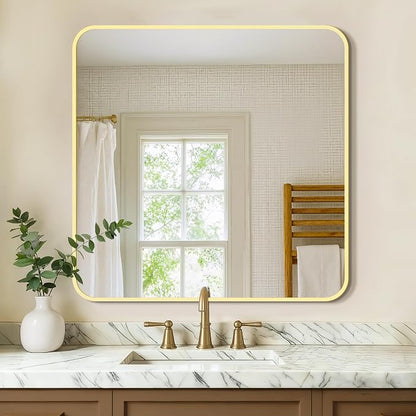 Vanity Bathroom Mirror, 30”x30” Gold Bathroom Mirror for Over Sink | HD Tempered Glass, Anti-Rust Frame, Wall Mirrors for Bathroom Sink, Living Room, Entryway, Bedroom