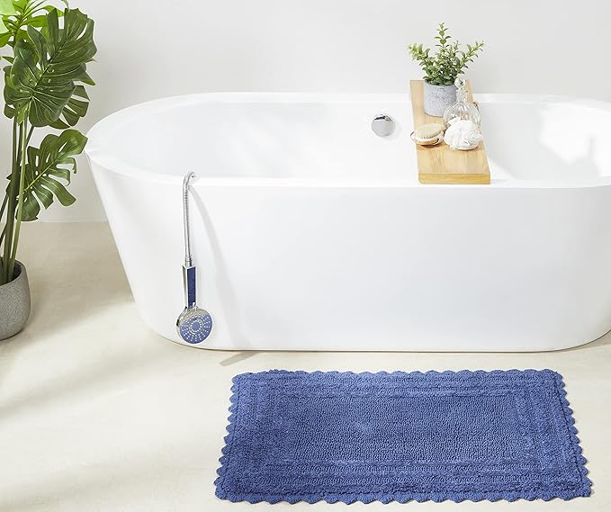 Better Trends Lilly Crochet Collection 100% Cotton 2 Piece Set (17" x 24" | 21" x 34") Bath Rug Set in Blue