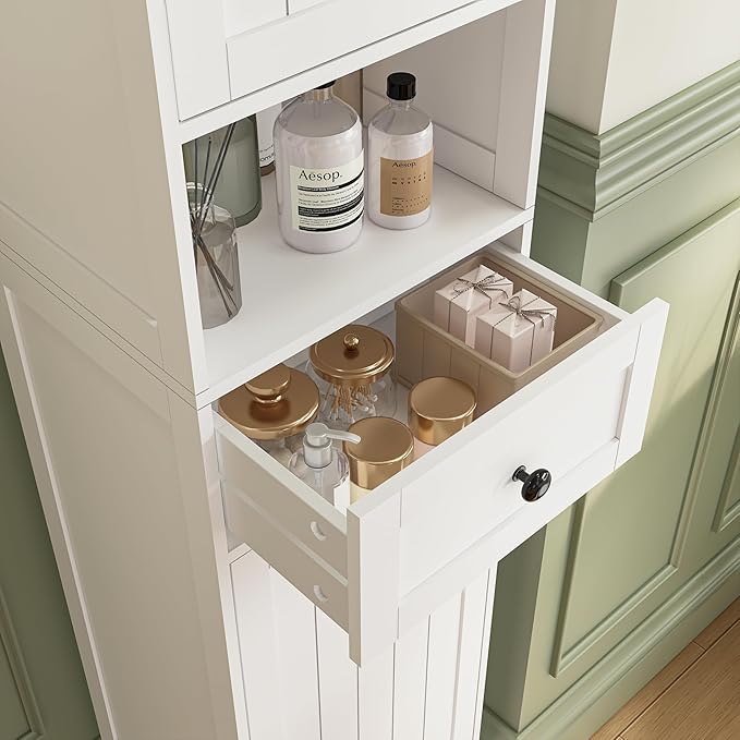 Tall Bathroom Cabinet,Storage Cabinet with 5 Shelves & 1 Drawer, with Ajustable Shelve, for Bathroom, Kitchen, Entryway, Living Room(White)
