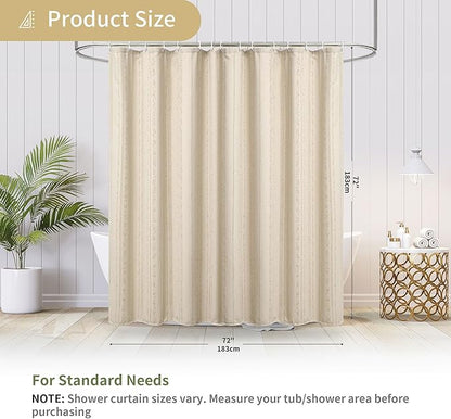 Beige Shower Curtain Boho, 72 x 72 Cotton Blend Waffle Weave Stripe Textured Heavy Duty, Fabric Shower Curtain for Bathroom, Hotel, Washable