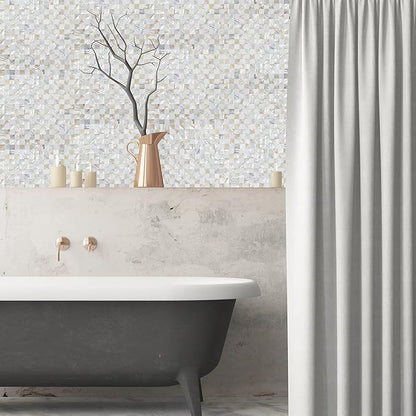Peel and Stick Mother of Pearl Shell Backsplash Tiles, White & Natural | Waterproof self-adhesive mosaic tiles with 10 sq ft coverage for kitchen backsplash, bathroom walls and easy DIY installation